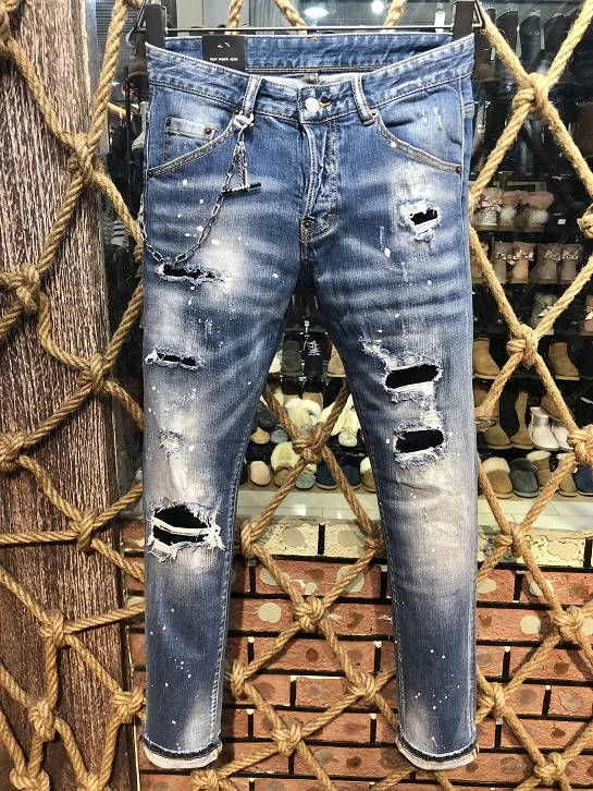 

new Men Jeans Ripped for Men Skinny DSQ Jeans Pants Mens Jeans Zipper Outwear Man Pants J9506