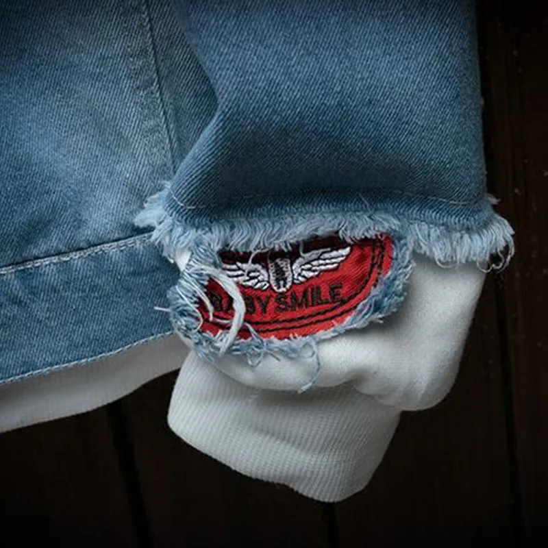 2019 Autumn New Hooded Denim Jacket Men Fashion Fake Two Pieces Streetwear Bomber Jacket and Coat Man Cowboy Clothes S-3XL