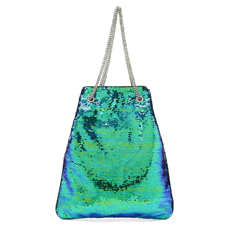 

Women Sequins Tote Bag Luxury Chain Handbags Glitter Beaded Shoulder Bag Female Fashion Drawstring Bucket Handbag Green Black