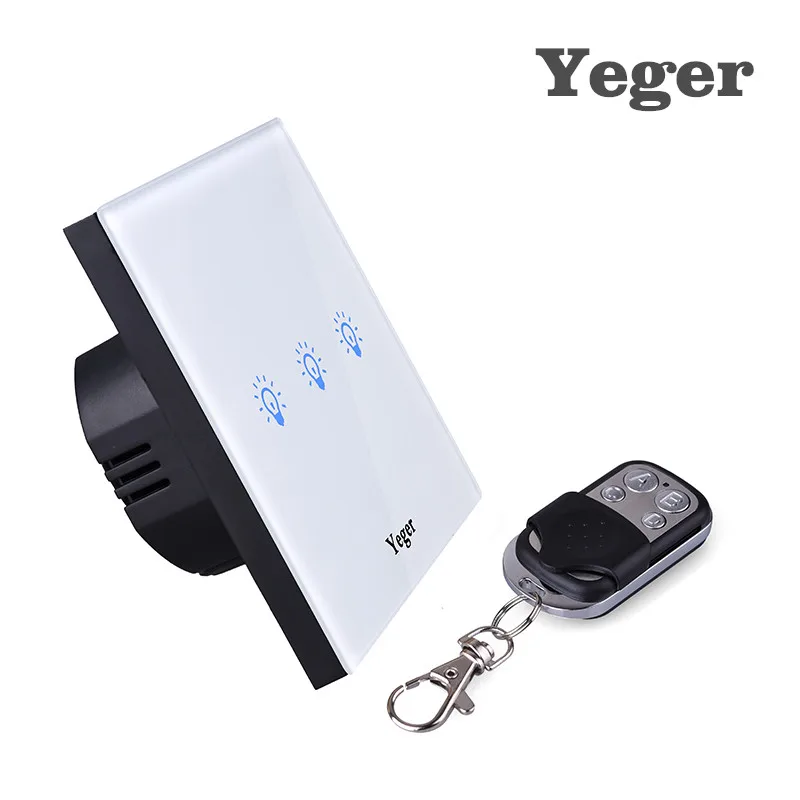 

Yeger EU Standard Smart Wall Switch Remote Control Switch 3 Gang 1 Way Wireless Remote Control Touch Light Switch