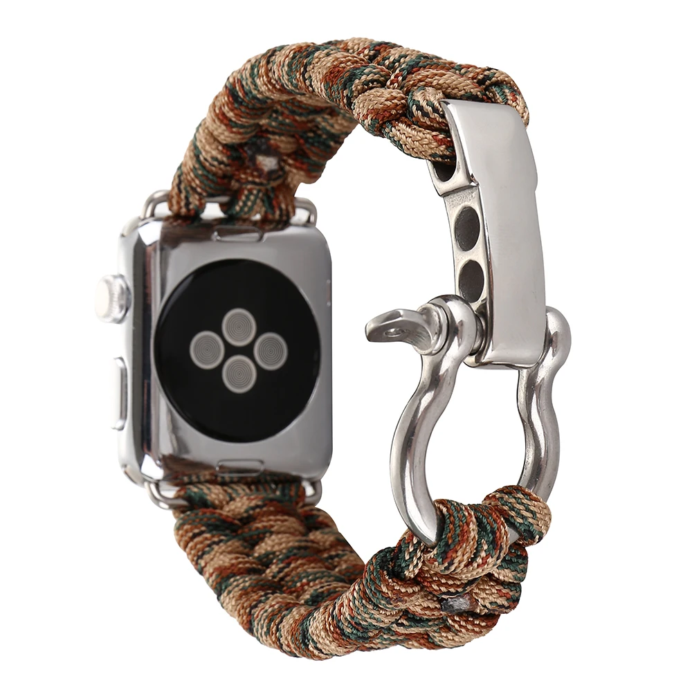Спорт на открытом воздухе ремешок для Apple Watch Band 42 мм 44 мм 38 мм 40 мм веревка для выживания металлический болт застежка браслет для iWatch 5 4 3 2