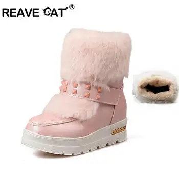 

REAVE CAT Women Boots rivet Solid Ankle Boots riding platform boot Round Toe Women Shoes winter snow boots warm bottienes A934
