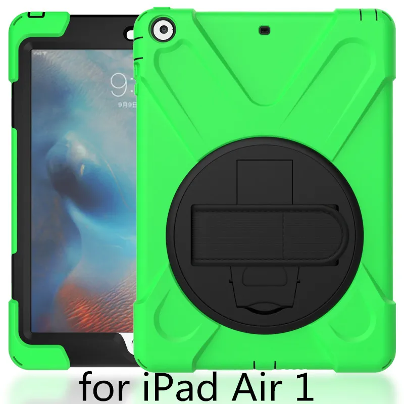 Чехол для Apple iPad Air 1 2013 release A1474 A1475 A1476 shell, ZAIWJ Safe Kids Armor на Мягкий противоударный силиконовый+ жесткий чехол - Цвет: Grass green haidao 5