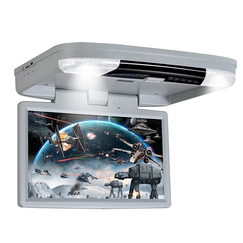 XST 15,6 дюймовый автомобильный потолочный DVD откидной на крышу автомобиля DVD монитор DVD со встроенным ИК fm-передатчиком HDMI порт USB SD MP5 плеер - Цвет: Grey no headphone