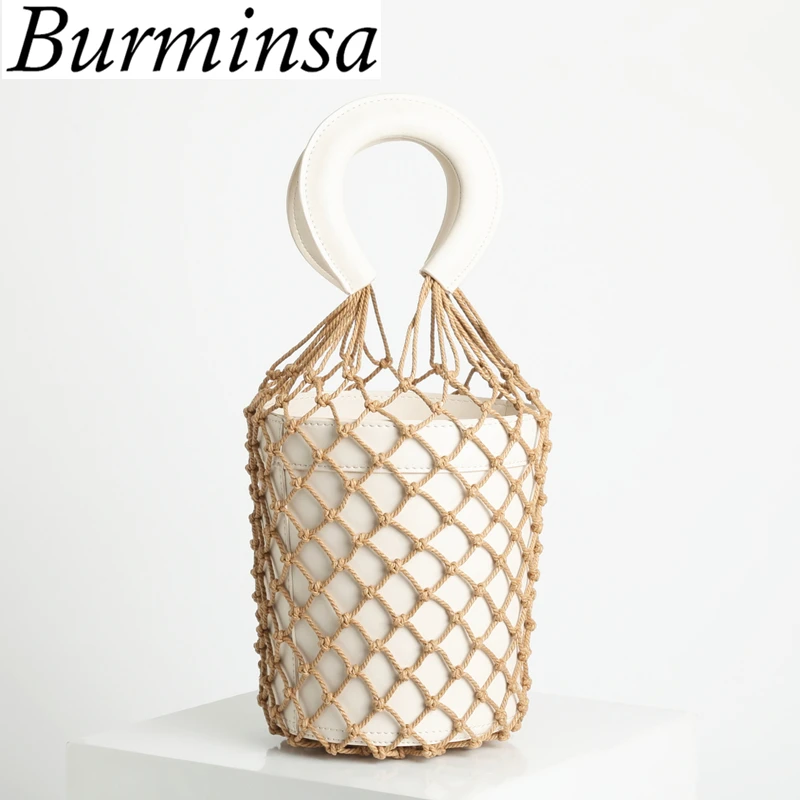 

Burminsa Small Mesh Bucket Ladies Genuine Leather Bags Ulzzang Net Women Handbags Designer Purse 2019 White Black Blue Brown
