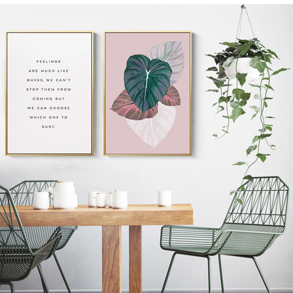 

Nordic Large leaves Plant Canvas Painting Posters And Prints Pink Wall Art Picture For Living Room Gifts For Girls Home Decor