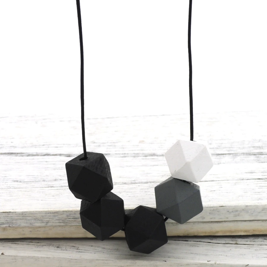 

WHITE BLACK grey GEOMETRIC necklace, wooden beads chunky necklace minimalist lady girl dark color NW207