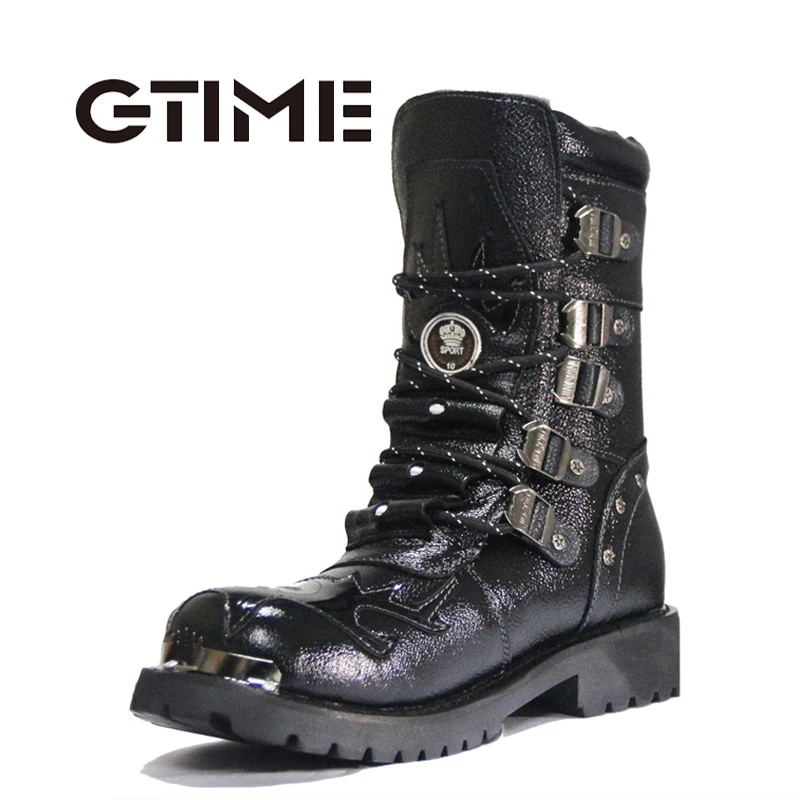 

Men's Genuine Leather Boot Fashion Lace-Up Military Motorcycle Boot Mid-Calf Martin Boot,Male Winter Warm Shoes With Fur #GU101