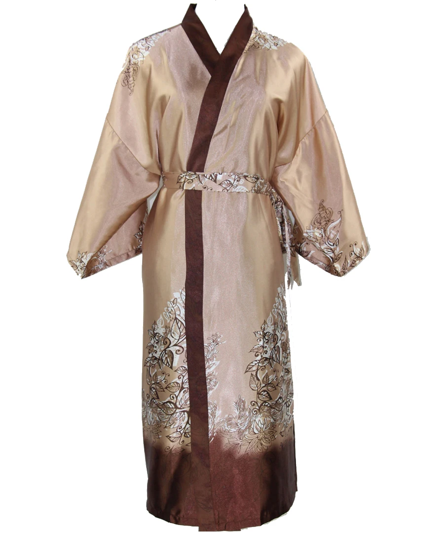 

Novelty Camel Male Silk Kimono Bath Robe Gown Chinese Men Rayon Nightwear Unisex Three Quarter Sleepwear Pajama NR006