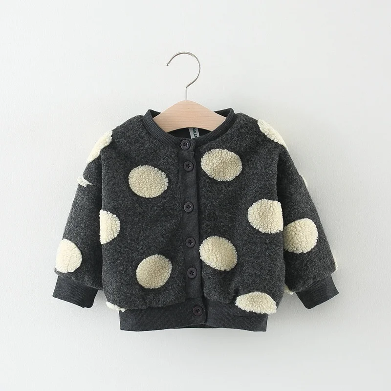 

newborn baby girls polka dots outwear jackets winter long sleeve cardigan toddler girl plus velvet coat thick warm baby jackets