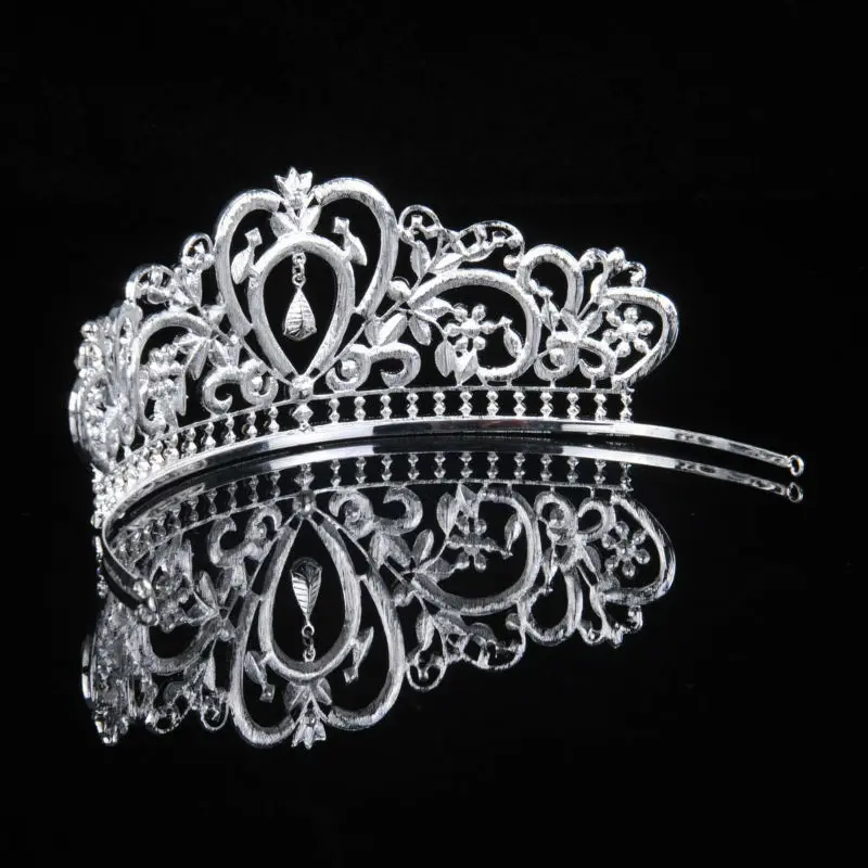 Remedios Crystal Wedding Prom Pageant Tiara Headpiece Bridal Princess Crown Headband With Pendant, Silver-Adult (4)