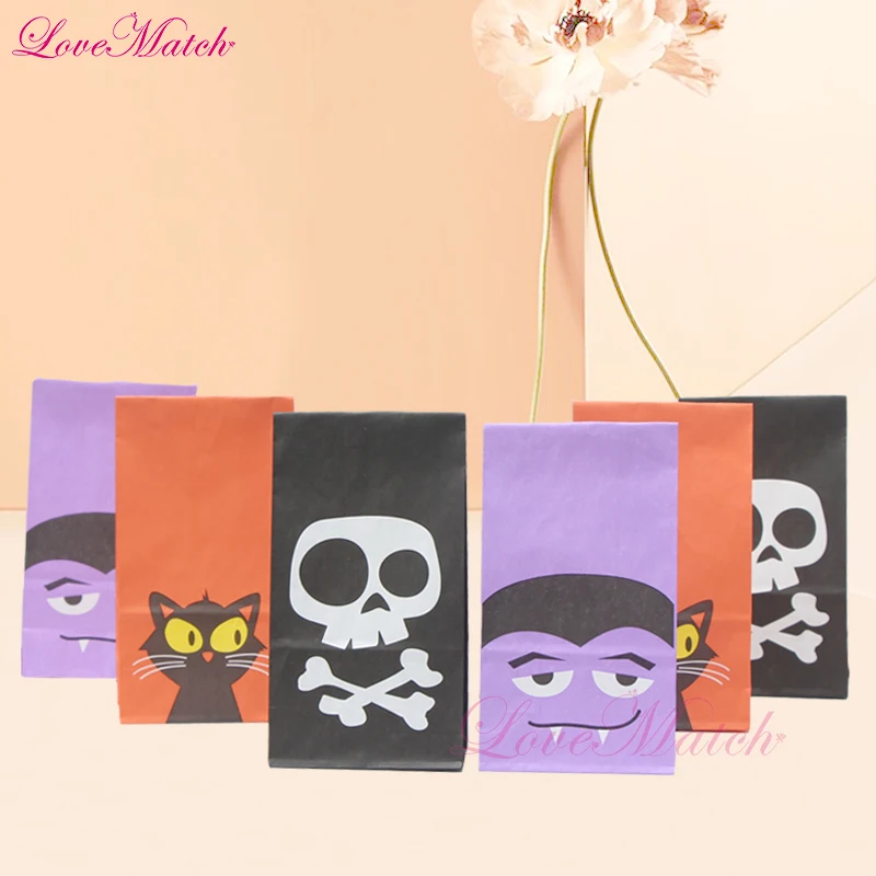 

10pcs Cat Face Candy Bag Halloween Candy Trick Or Treat Bags Halloween Paper Gift Bags For Kids Halloween Party Decorations