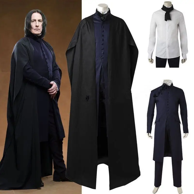 

Halloween Mens Magic Harry costumes mens Professor Severus Snape Black costume Snape suits with cape Role Play costumes