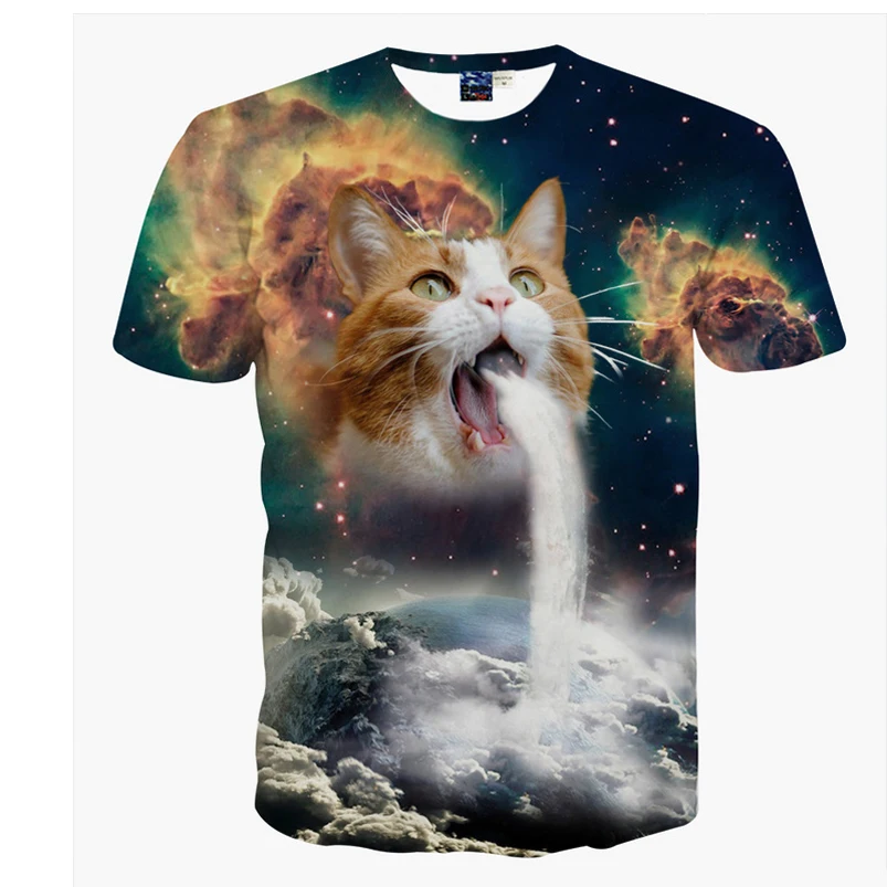 脂肪白猫星雲銀河 3d プリント Tシャツ女性男性は宇宙子猫 Tシャツ動物 Tシャツの衣類ピザ猫衣装 T Shirts Aliexpress
