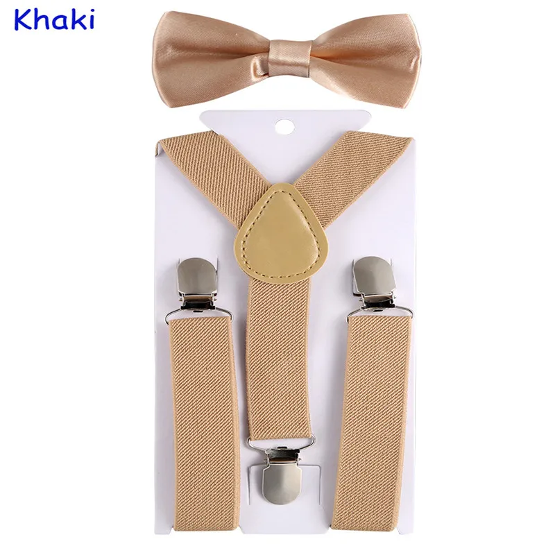 Fashion Kids Suspenders with Bowtie Children Bow Tie Set Boys Braces Girls Adjustable Suspenders Baby Wedding Ties Accessory - Цвет: Khaki