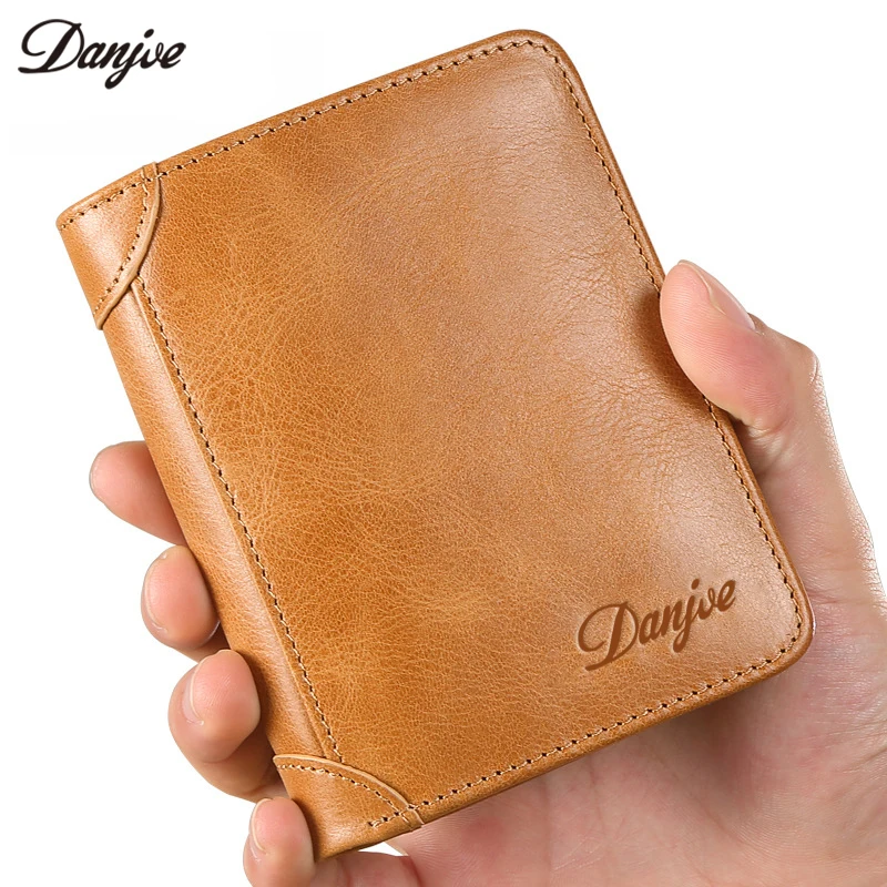 

DANJUE Men Wallet Real Cowskin Short Male Purse Wallet Genuine Leather Card Holder Business Men Trifold Leather Card Wallet Men