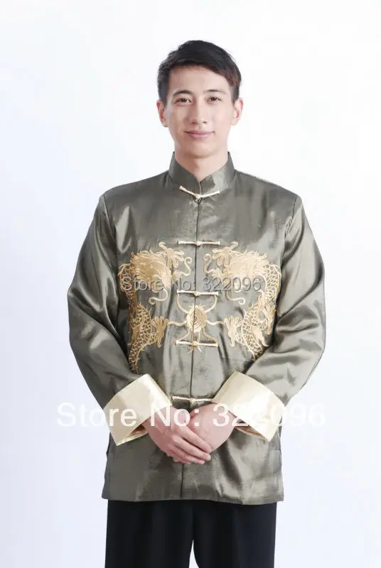 Шанхай история дракон куртка с длинным рукавом Тан костюм Китайский традиционный двойной дракон одежда Тан рубашка воротник-стойка куртка