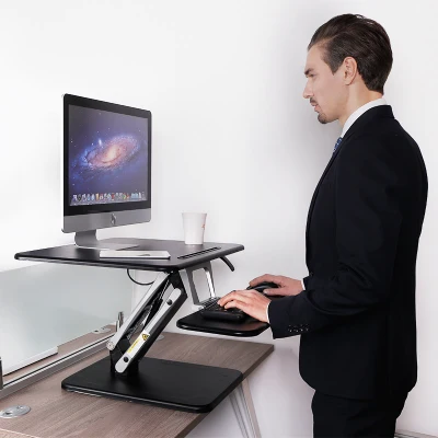 White Sit//Stand Desk Riser Height Adjustable Lightweight Standing Laptop Desk Notebook//Tablet//Monitor Holder Stand with Keybaord Tray