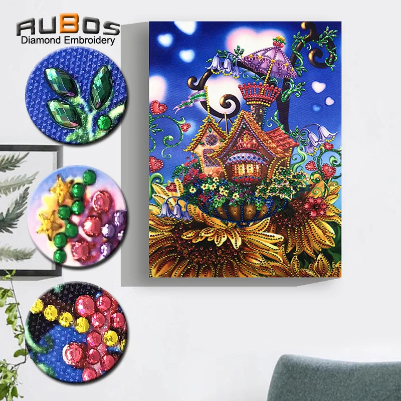 

RUBOS DIY Diamond Embroidery Flower Castle Abstract Diamond Painting Mosaic Scenery 5D Big Bead Pearl 3D Picture Rhinestone Sale