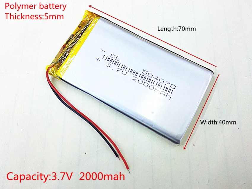 Полимерная батарея 2000 mah 3,7 V 504070 умный дом MP3 колонки литий-ионная батарея для dvr, gps, mp3, mp4, сотового телефона, динамика