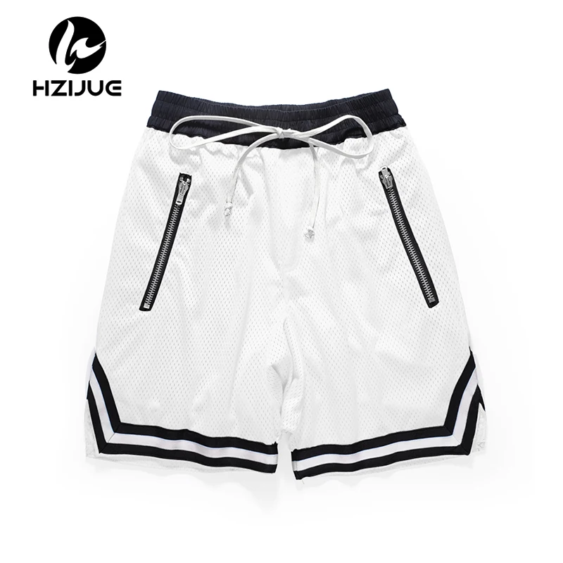 HZIJUE 2018 Summer Hip hop kanye Justin Bieber Mesh the double layer Pocket zipper Men shorts drawstring sweatpant men shorts