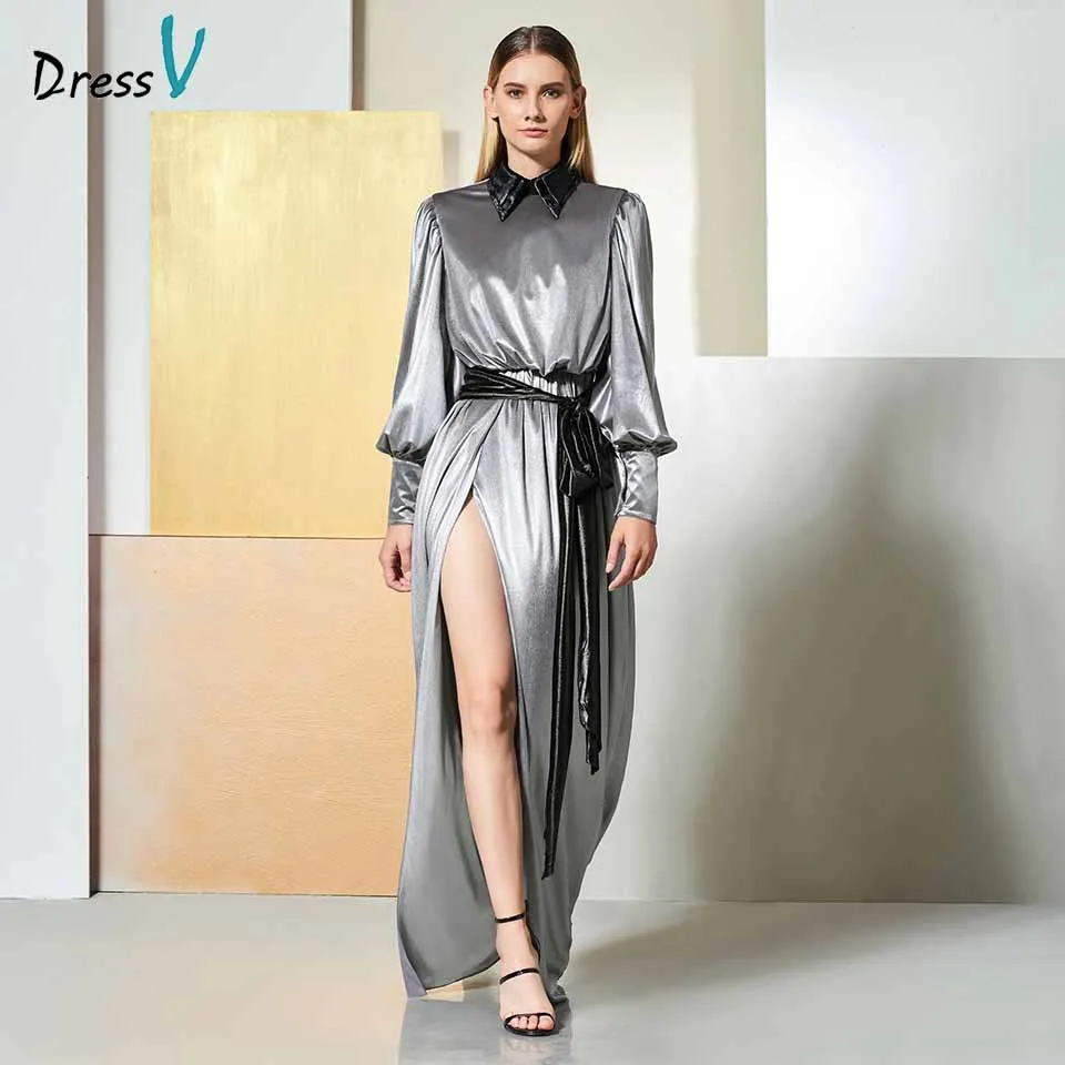 Dressv evening dress long sleeves draped zipper up floor-length split-front wedding party formal dress a line evening dresses Dressv evening dress long sleeves draped zipper up floor-length split-front wedding party formal dress a line evening dresses