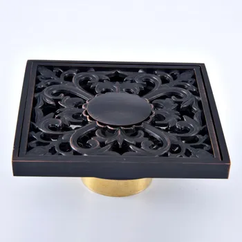 

Black Oil Rubbed Bronze Carved Flower Pattern Bathroom Shower Drain 4" Square Floor Drain Waste Grates Bathroom Accessory mhr086