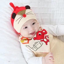 Симпатичное милое животное младенец, грудничок, ребенок мальчики девочки шапочка для сна Шапочка+ слюнявное полотенце треугольный головной платок комплект из 2 предметов