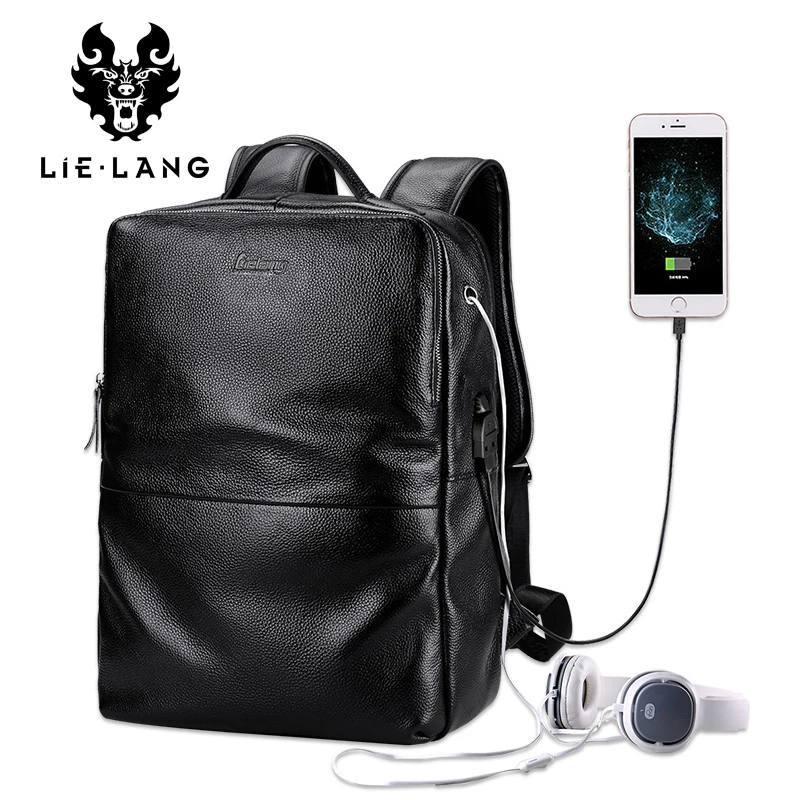 

LIELANG Backpack Men Genuine Leather Rucksack Fashion Teenage Boys School Bags Laptop Backpacks 15.6 inch Travel Bag New 2019