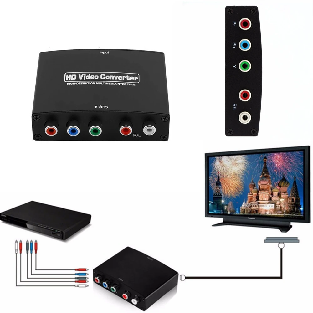 HDMI в RGB компонент YPbPr (цвет) видео и R/L аудио адаптер 1080P HD Чистый усилитель