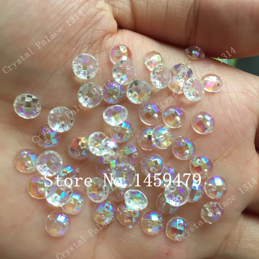 

Transparent white AB Mesh Surface Small Delicate Round Rhinestone 500pcs 6mm Acrylic Crystal Flatback Sew-On 2 Holes Grade AAA