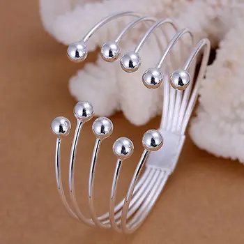

LKNSPCB058 925 jewelry silver plated bangle bracelet, silver plated fashion jewelry Five Wire Bead Bangle /bhgajyna ajsajaza