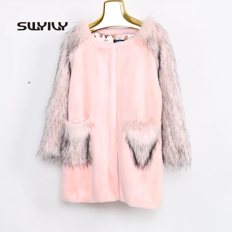 Fashion 2017 Winter Big Pocket Womens Surper Warm Fur Coat Sweat Three Quarter Sleeve Fur Jacket Office Lady O-neck Outwear