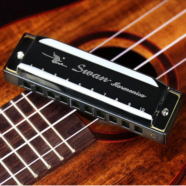 Black Color Swan Swan New Harmonica 10 Hole Blues Harp C key Diatonic
