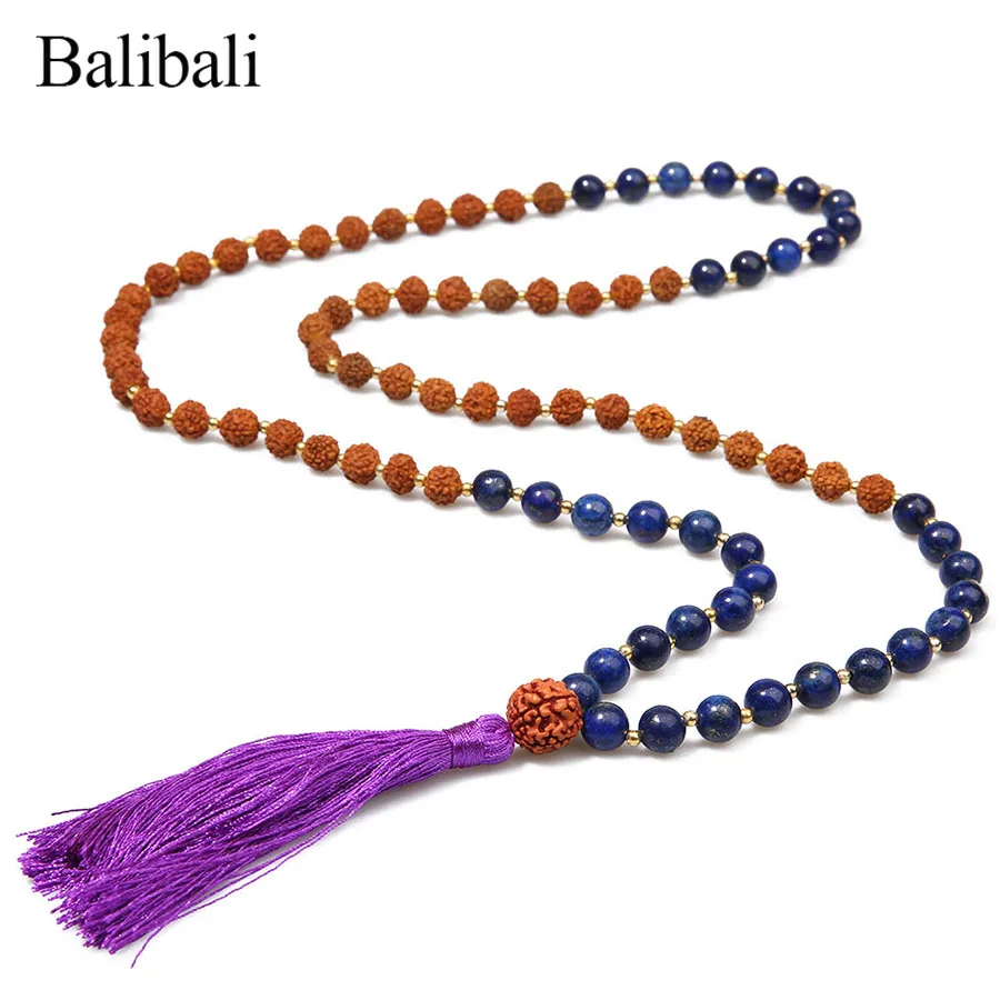 Balibali Mala Бусы Длинные ожерелья для женщин смесь природных камней Rudraksha массивное