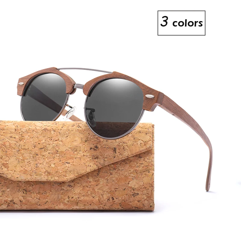 

Brand Designer Men Semi-Rimless Wood Sunglasses with Polarized Lens Womens Sun glasses Travel Driving