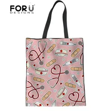 FORUDESIGNS/мультяшная Милая женская сумка для покупок с принтом медсестры, большая Повседневная многоразовая сумка для покупок для дам, перерабатываемая Сумка-тоут