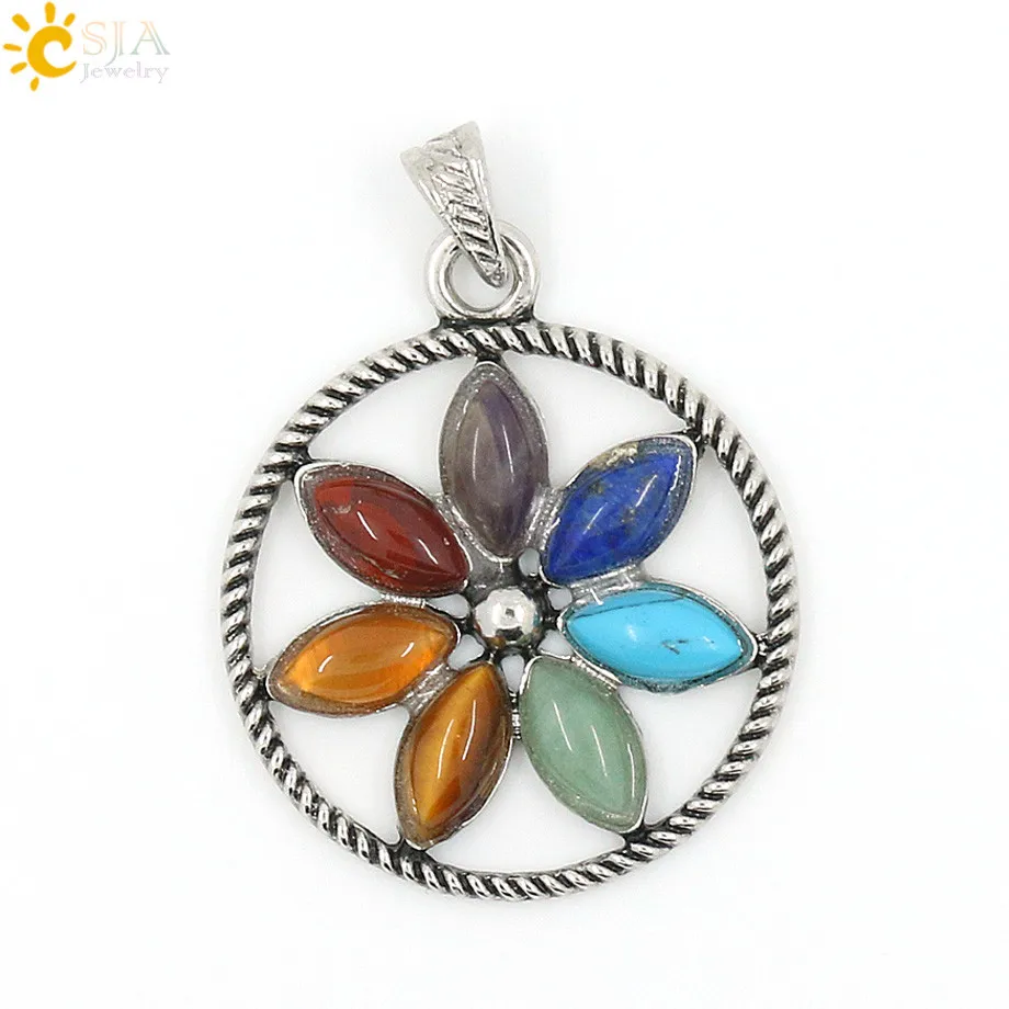 Reiki 7 Chakra Pendant Angel Wings Jewelry Necklace Pendant