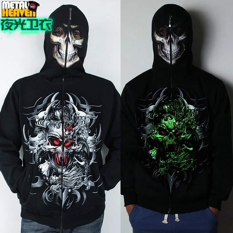 

2018 Spring Autumn Men Luminous Sweatshirt Neon Outerwear Male Top Mask The Counterterrorism Zipper Luminous Hooded Clothing