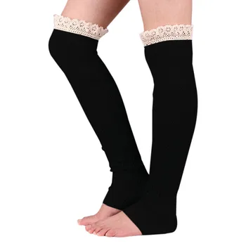 

Fashion Women Stockings Lace Knitting Wool Long Leg Warmers Step Foot Socks Girls Stulpen Boot Socks Knee High Socks LB