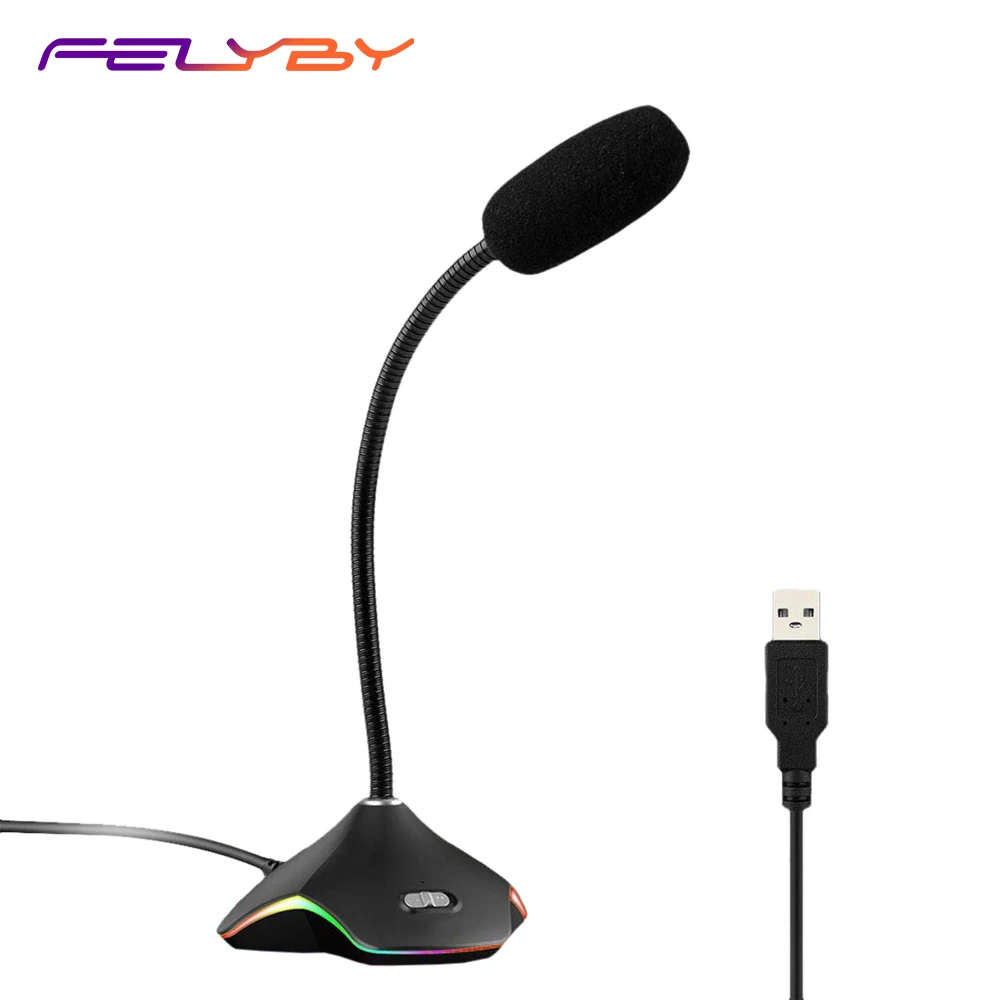 

FELYBY USB Condenser Microphone Omnidirectional With Adjustable LED Light For Recording, Gaming, Chatting, Skype, YouTube