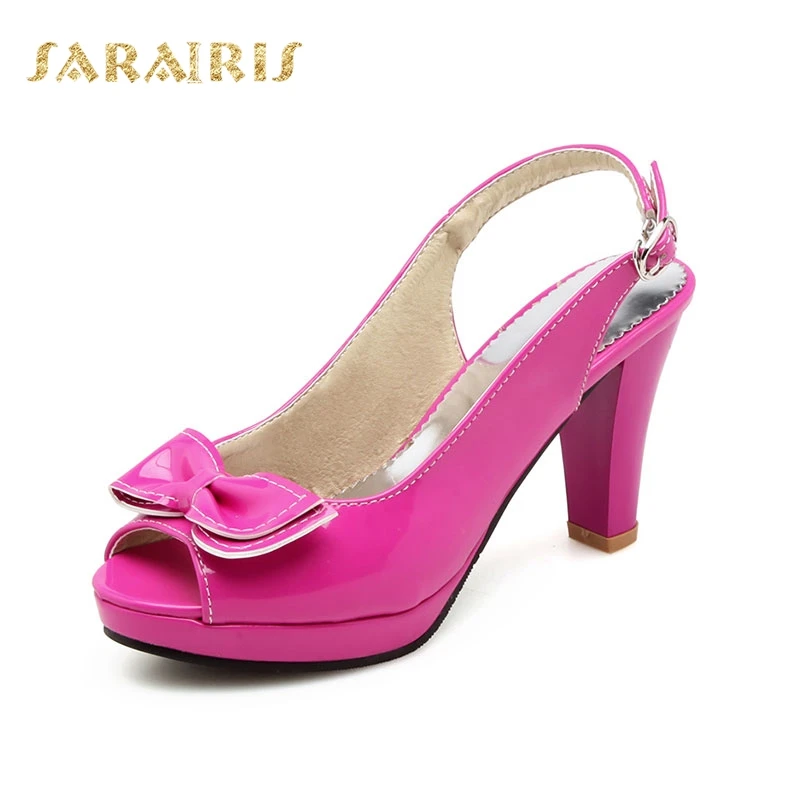 SaraIris/Винтажная летняя обувь на высоком массивном каблуке, с открытым носком, на платформе, с милым бантом женские босоножки Большие размеры 32-45