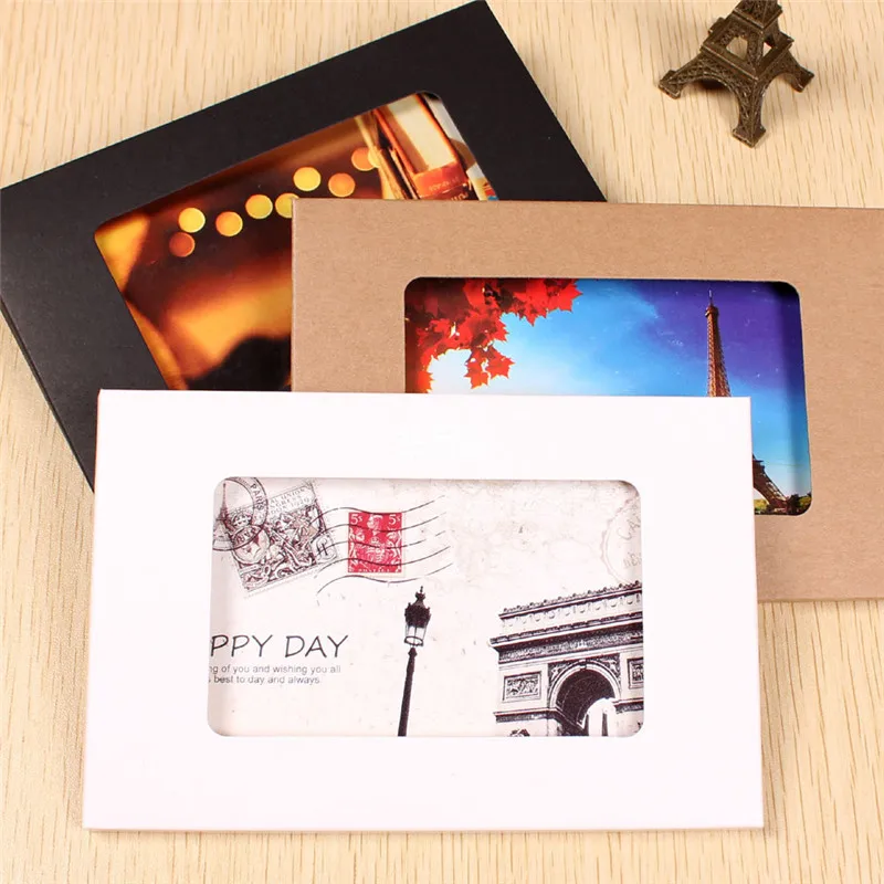 Оптовая продажа 10,2*15,5*0,5 см складная крафт-бумага открытка коробка с окном для фото дисплей поздравительная открытка вечерние упаковочная