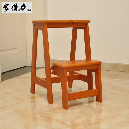 Бытовой многофункциональный складной стул-лестница из массива дерева, лестница на подъеме, платформа, ступенька, стул двойного назначения - Цвет: 2