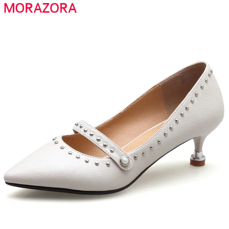 

MORAZORA 2020 hot sale pointed toe slip on party wedding shoes fashion rivet pumps women shoes sexy thin high heels shoes woman