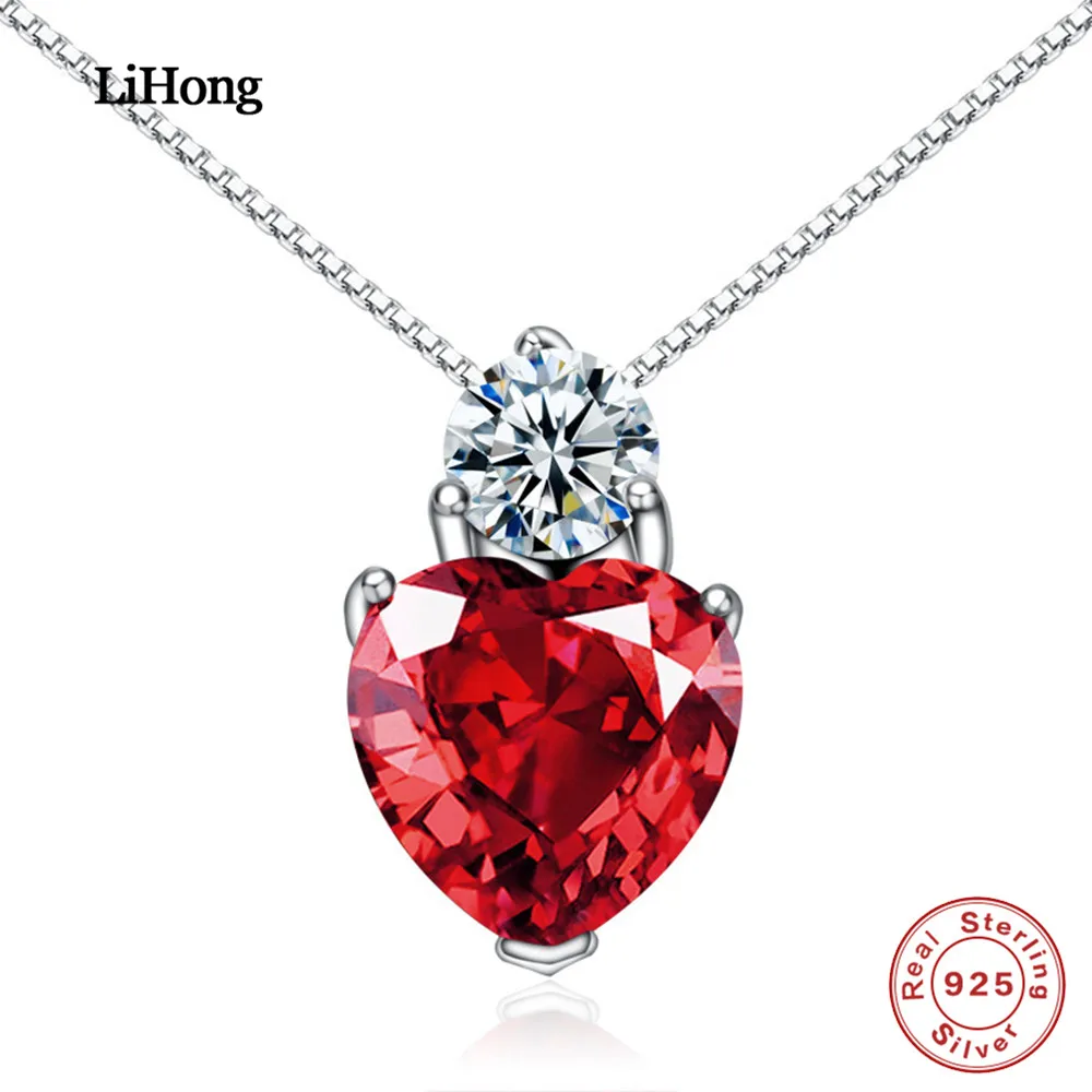 

100%925 Sterling Silver Necklace Heart Ruby Pendant Necklace Woman Premium Jewelry Gift