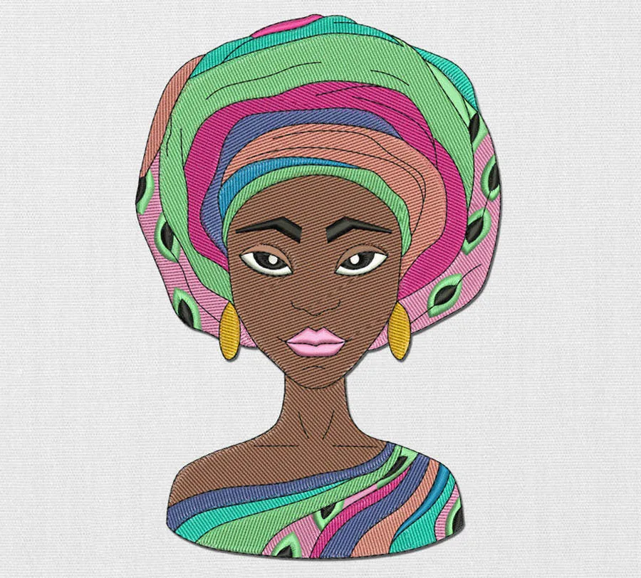 African Woman machine embroidery design. Afro hair. Afro hairstyle. African woman. Boho style. Beautiful girl. Embroidery patch
