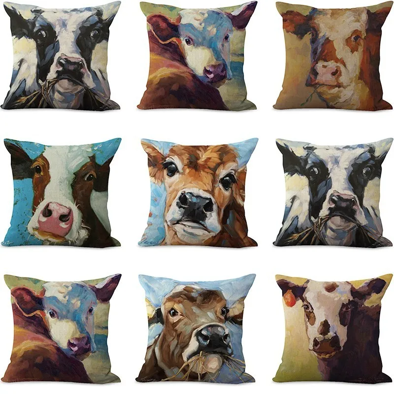 

Oxhead Printing Cotton Cushion Bedroom Anime Hugging Emoticon Cover Decorative Pillowcase Home Textile Pillow Case 45*45