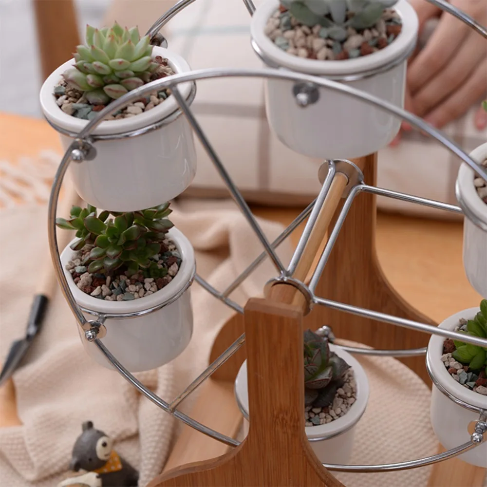 OOTDTY, инновационный керамический цветочный горшок в форме колеса обозрения, простой белый набор, горшок для суккулентов, горшок для растений кактус