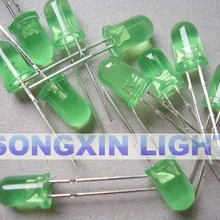 1000 шт 5 мм матовый зеленый светодиодный Диод DIP Круглый Широкий формат через отверстие 2 булавки светодиодный светильник, излучающая Диодная лампочка 520-535NM супер зеленый